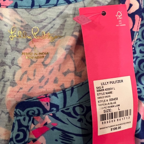 LILLY PULITZER. BNWT. Large. Margie Dress. Borealis Blue Tropic Down Low. $108 - Picture 4 of 5